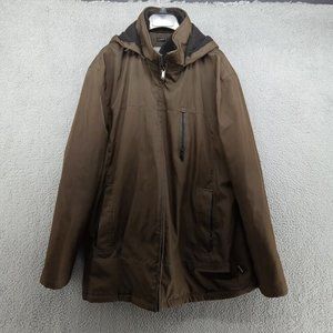 Calvin Klein Jacket Mens XL Brown Storm Coat Removable Hood Water Resistant‎